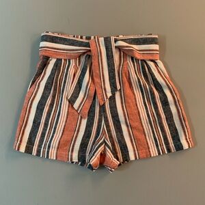 High waisted linen stripped shorts with belt - xs